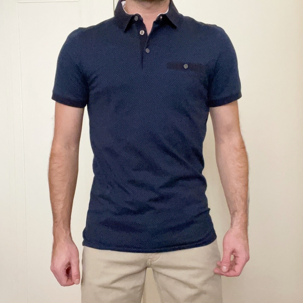 Ted Baker London Men’s Slim Fit Dukwrth Geometric Polo Shirt Blue Size Medium